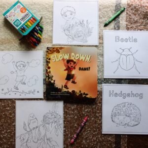Slow Down Bundle featuring Slow Down, Dane! board book, five Everwood coloring pages, and crayons